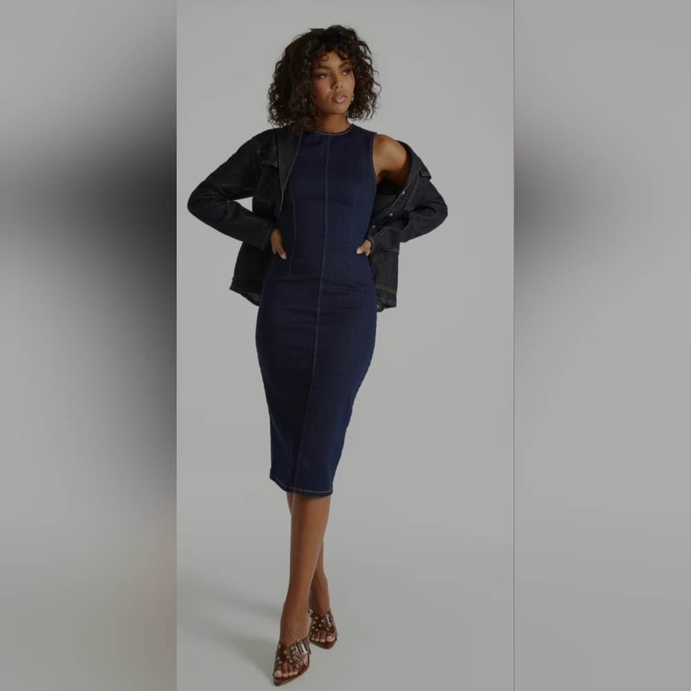 NEW Denim Bodycon Midi Dress